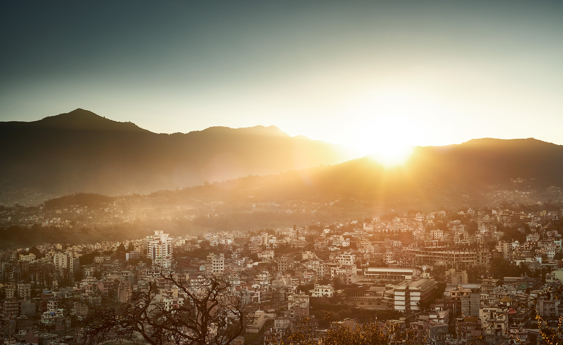 Sun rays on Kathmandu Nepal 